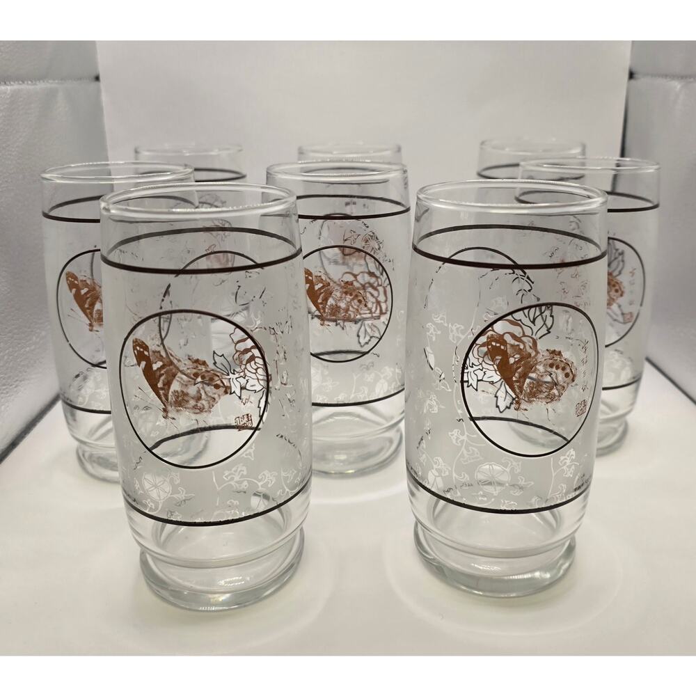 Vintage Japanese Butterfly & Floral Highball Glasses – Set of 8